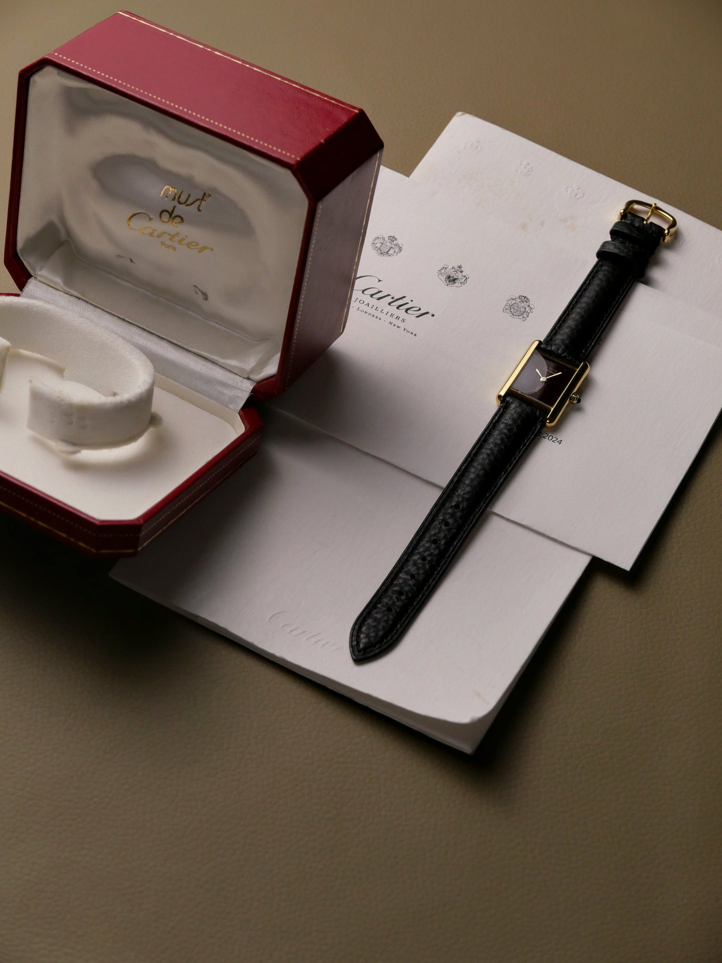 Cartier Must de Cartier Tank Vermeil “Plain Bordeaux” SM (circa 1980s)