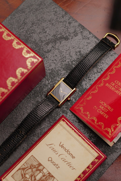 Must De Cartier Tank "Spidering Onyx " Circa. 1980s w/box