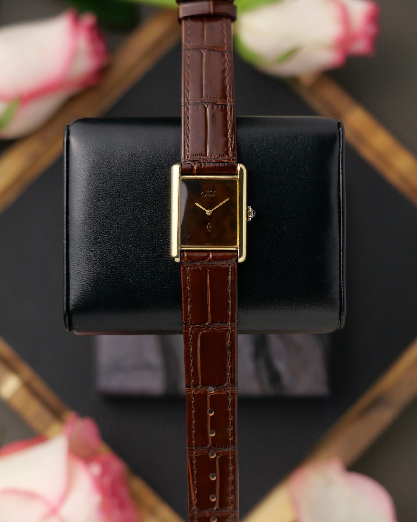 Cartier Tank Must de Cartier Vermeil “Lacquer Wood Grain” LM Manual-Winding (circa 1970s)