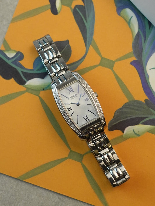 Citizen Eco-drive Tonneau with side diamonds and mother of pearl dial