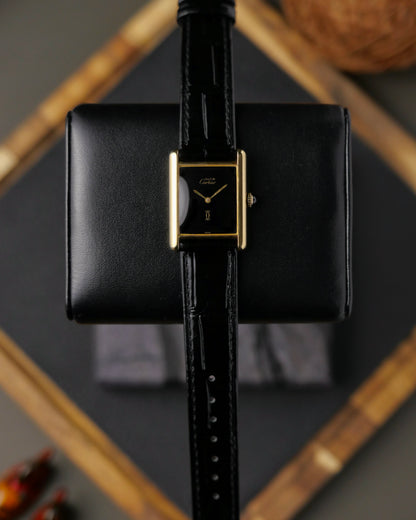 Cartier Must de Cartier Tank Vermeil “Plain Black” LM Manual (circa 1970s)