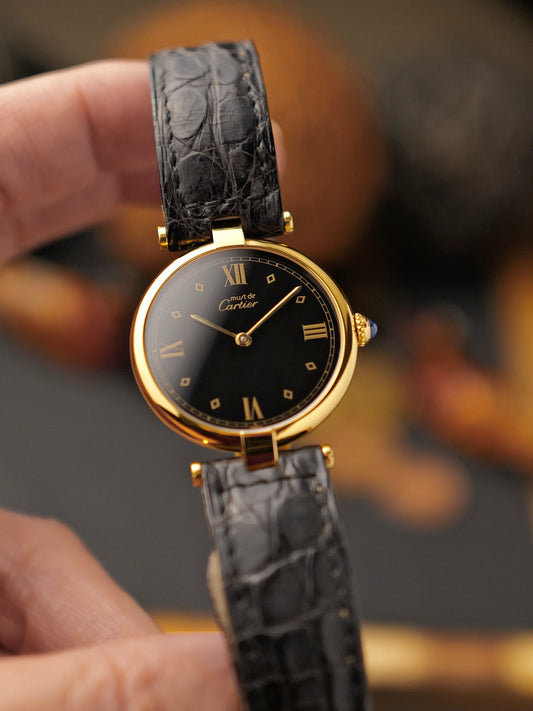 Cartier Vendôme Vermeil Black Gilt Semi-Roman Dial Ref. 590003 (circa early 1980s)
