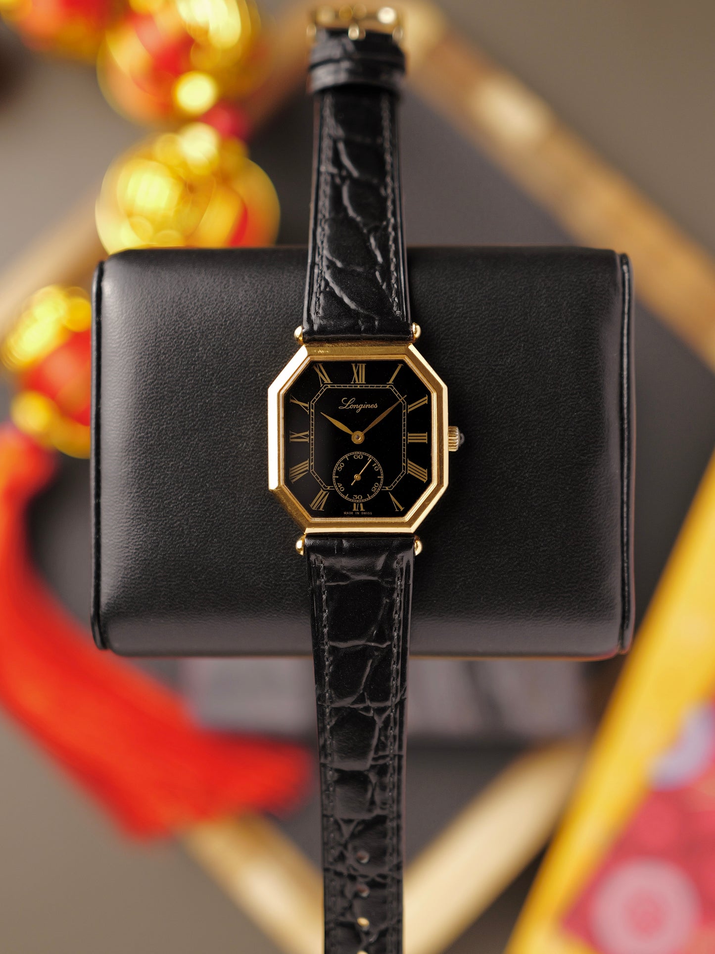 Longines “Octagon” Black Gilt Romans Ref. 3209 (circa 1980s)