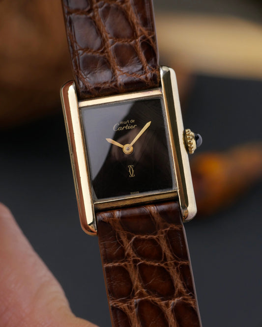 Cartier Tank Must Vermeil Plain Black SM Manual (circa 1970s)