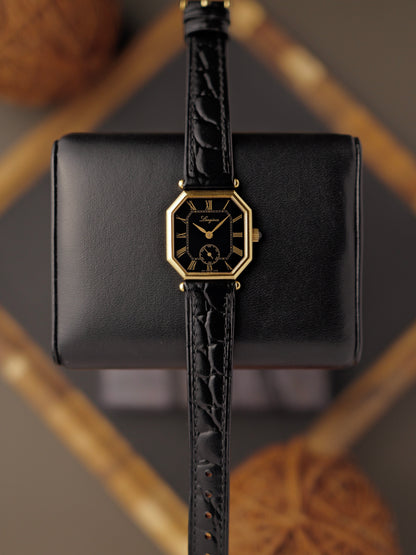 Longines “Mini Octagon Black Gilt Roman” Ref. 3208 (circa 1980s)