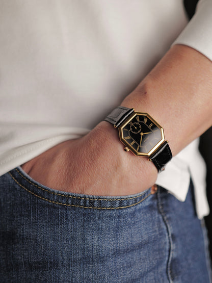 Longines “Octagon” Black Gilt Romans Ref. 3209 (circa 1980s)