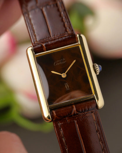 Cartier Tank Must de Cartier Vermeil “Lacquer Wood Grain” LM Manual-Winding (circa 1970s)