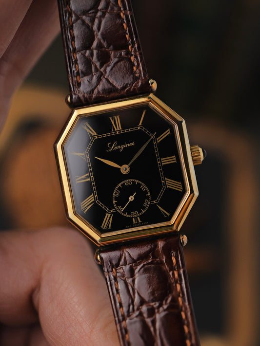 Longines “Octagon” Black Gilt Romans Ref. 3209 (circa 1980s)