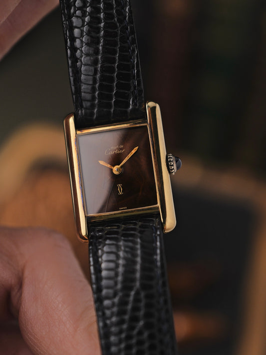 Cartier Must de Cartier Tank Vermeil “Wood Grain” Lacquer SM Manual (circa 1970s)
