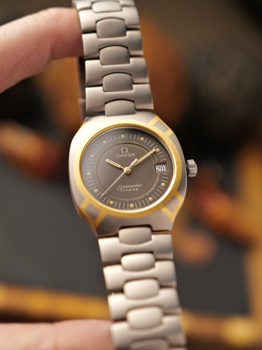 Omega Seamaster Polaris Ti + Gold w/ Service Box & Papers Ref. 396.1031 (circa 1980s)