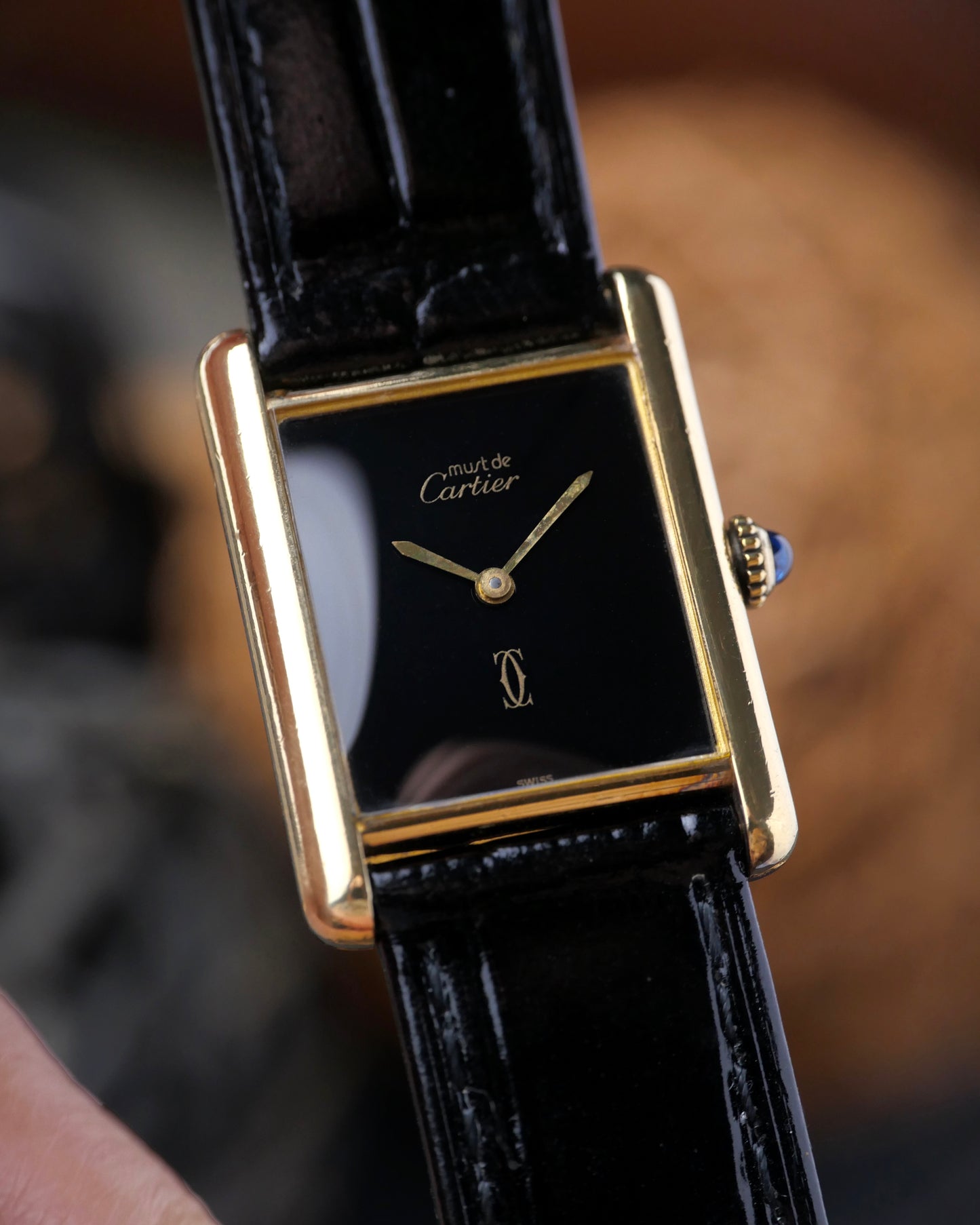 Cartier Must de Cartier Tank Vermeil “Plain Black” LM Manual (circa 1970s)