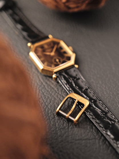 Longines “Mini Octagon Black Gilt Roman” Ref. 3208 (circa 1980s)