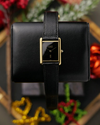 Cartier Tank Must de Cartier Vermeil “Plain Black” LM Ref. 681006 (circa 1990s)