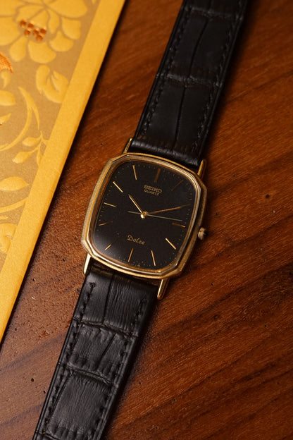 Seiko Dolce Oblong Ellipse Black dial 9521-5120 Circa 1983