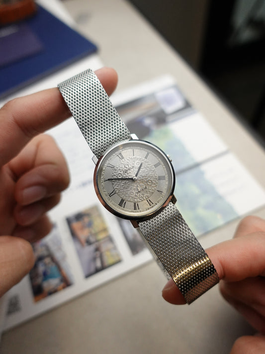 70s Omega Manual Winding Floral Dial on original omega bracelet