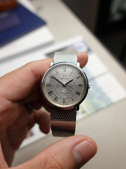 70s Omega Manual Winding Floral Dial on original omega bracelet