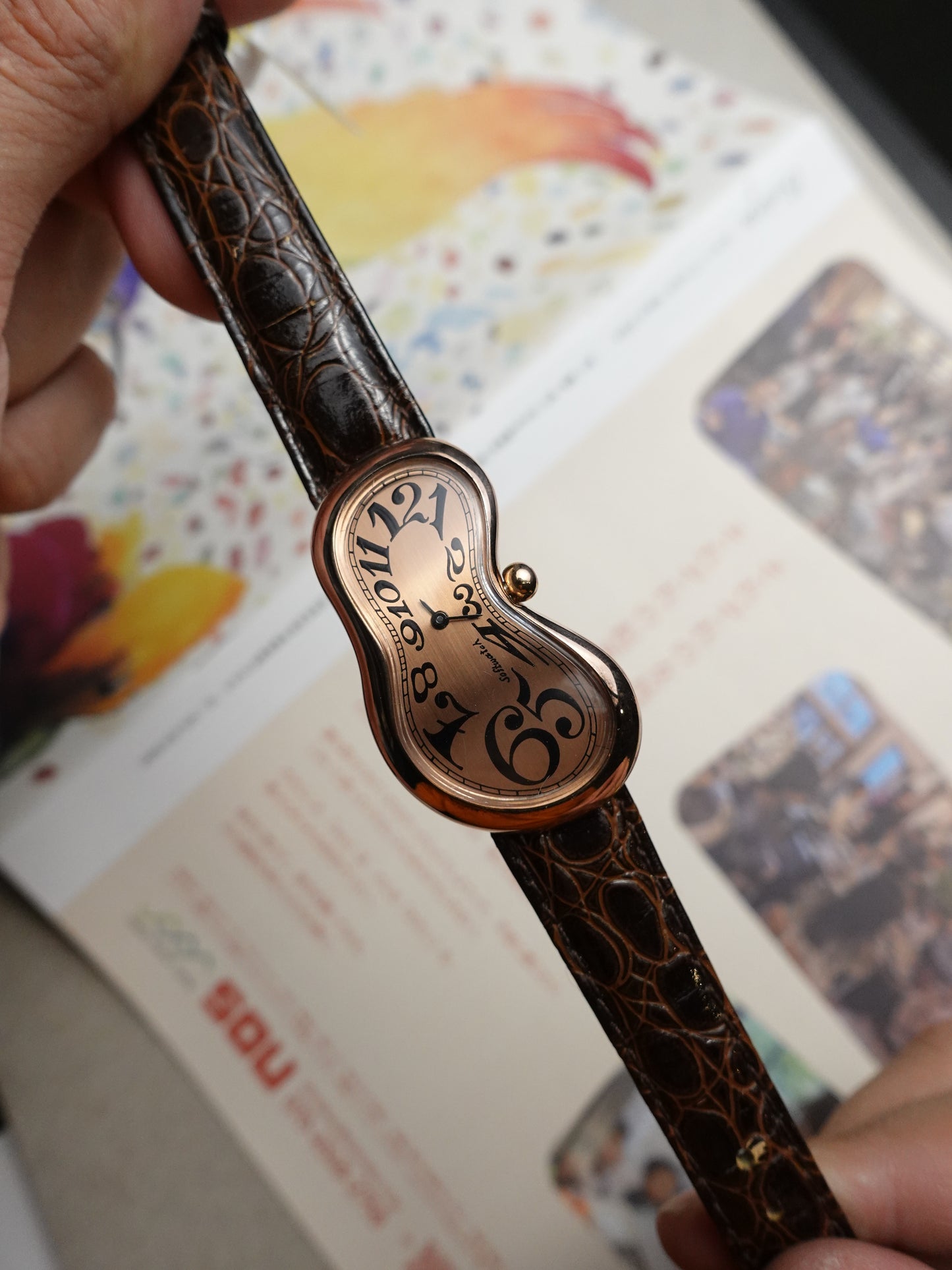 80s Dali's melting watch by Softwatch in RoseGold Arabic numerals #546