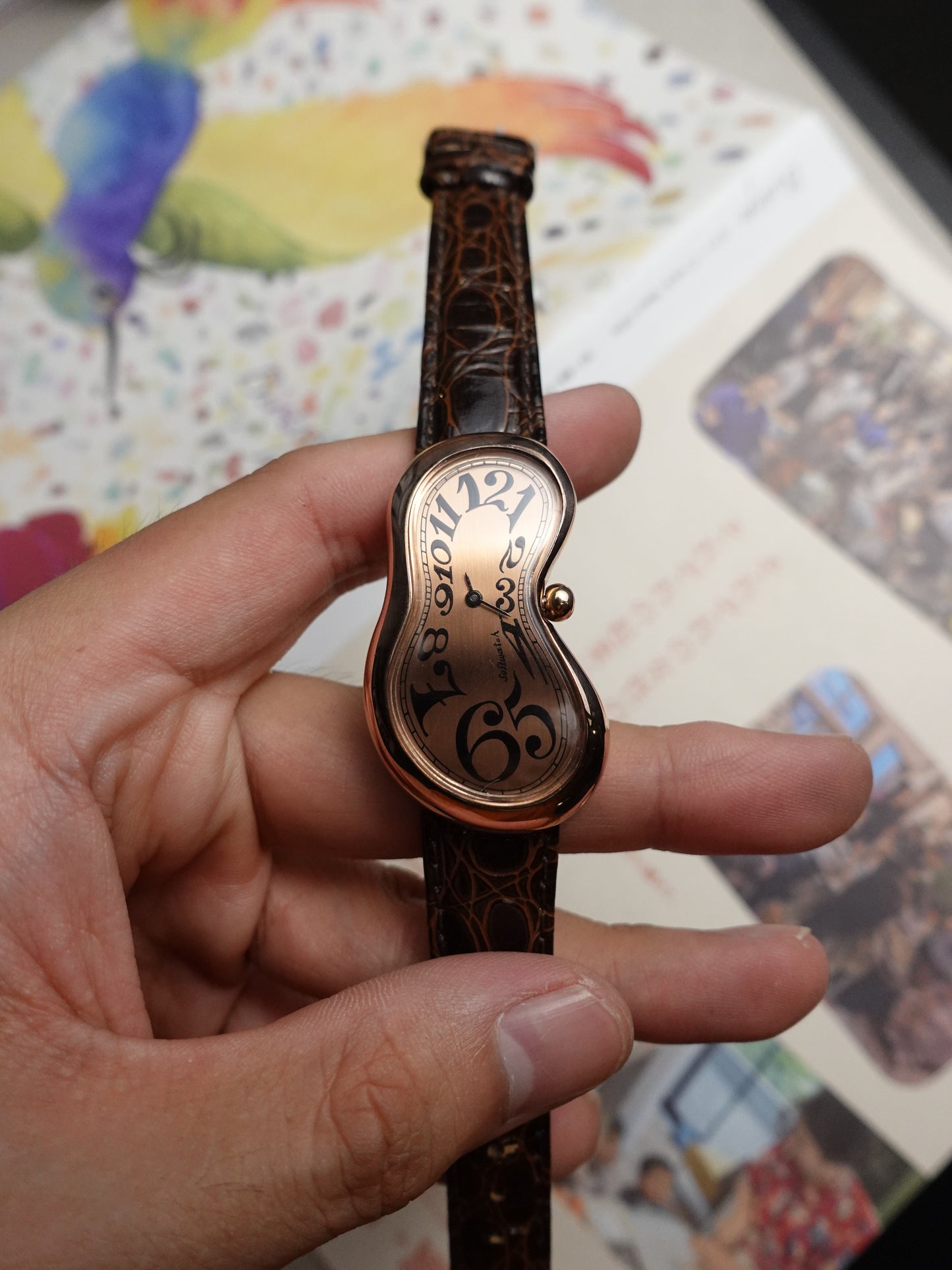 80s Dali's melting watch by Softwatch in RoseGold Arabic numerals #546