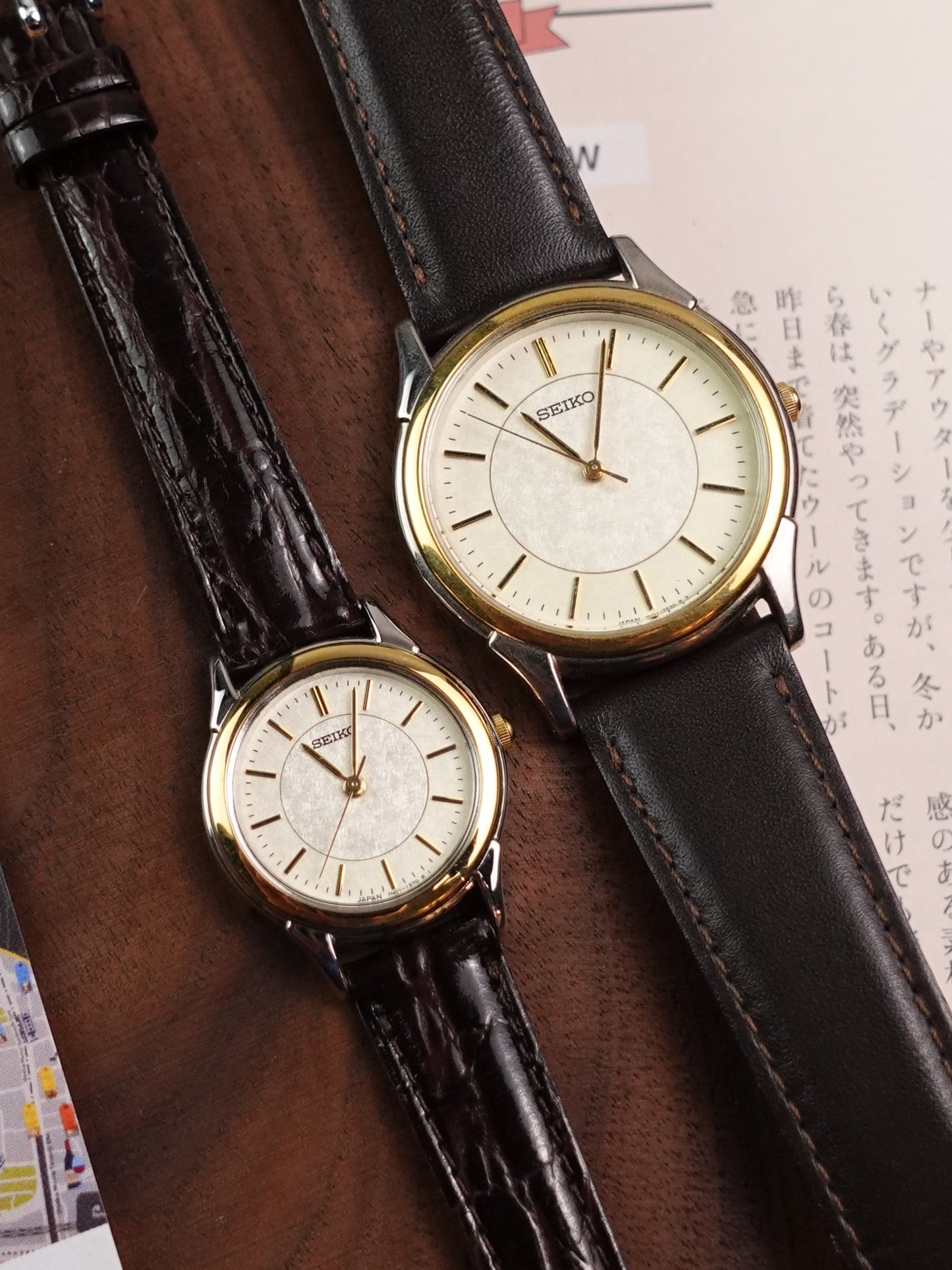 Seiko Pair watch; 2 tone Seiko classics 7N01-7140 & 7N01-6860