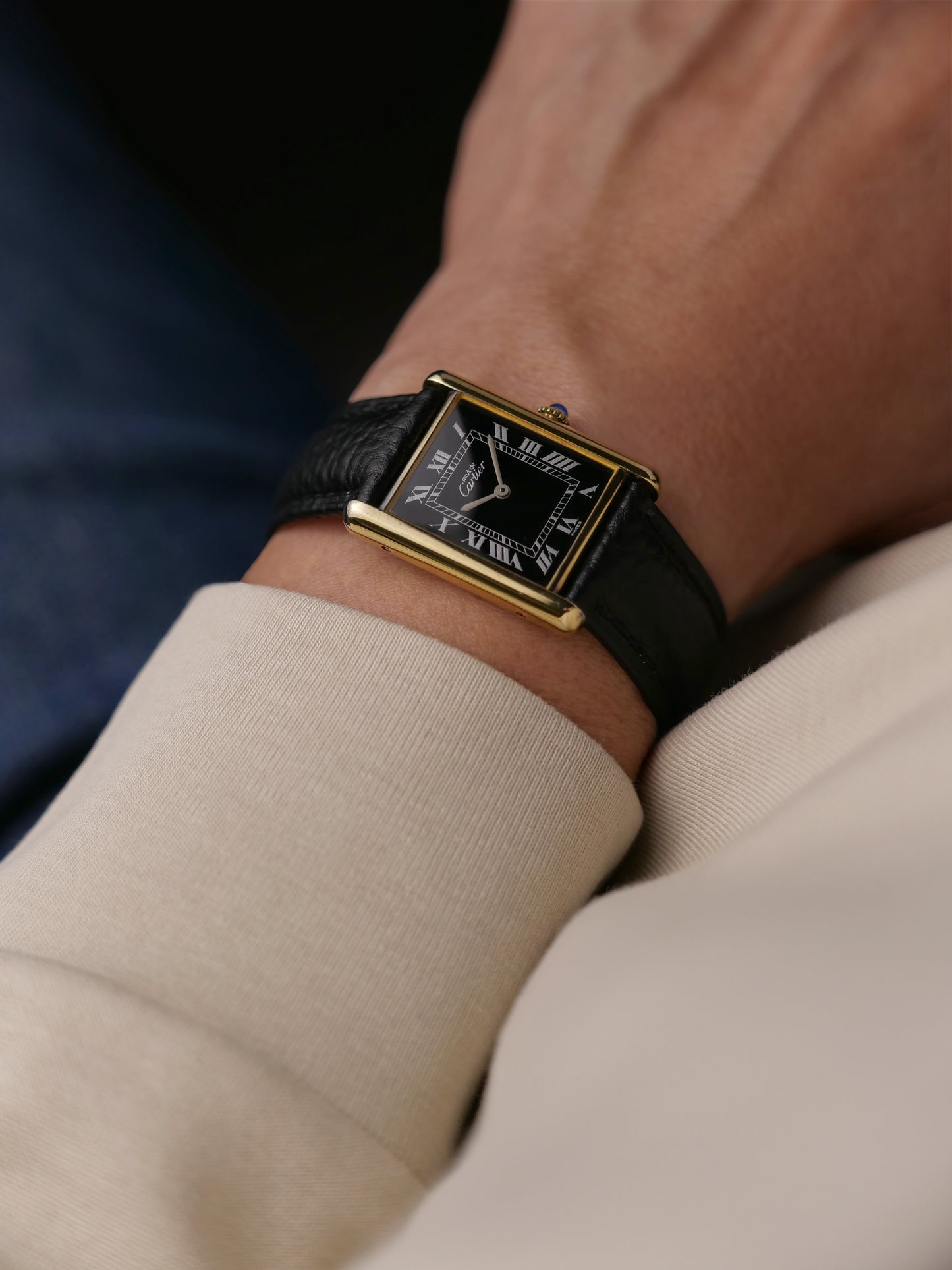 Cartier Tank Vermeil “Must de Cartier” Manual-Winding Black LM (circa 1980s)