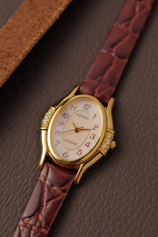 Seiko Exceline Art Deco Diamond Case with Mother of Pearl Dial (New old stock)
