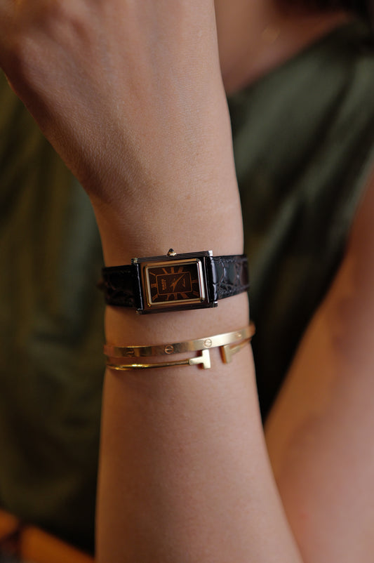 Rado Lourve Tank With gold Roman Numerals 18k plated bezel Quartz
