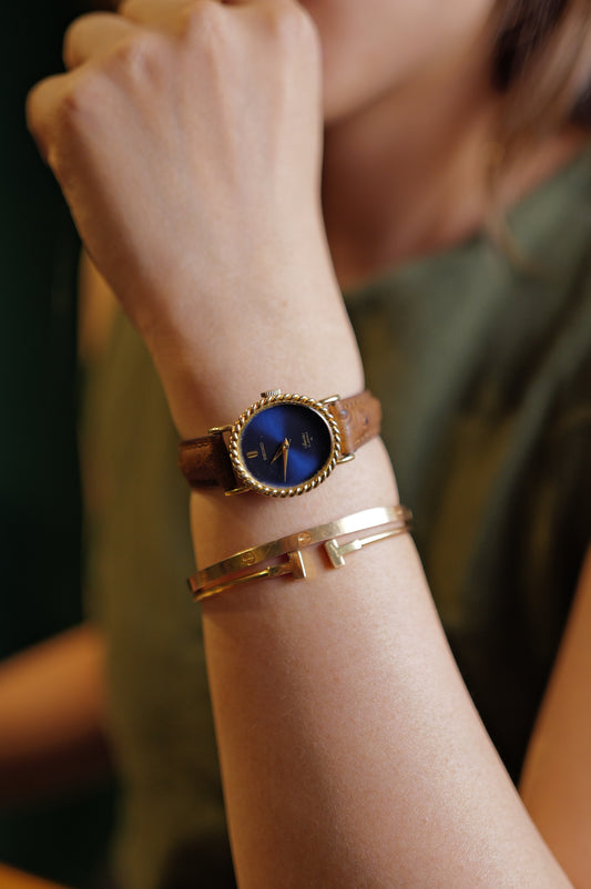 Seiko Socie Art-Deco "ribbon" Bezel sunburst blue dial Manual winding