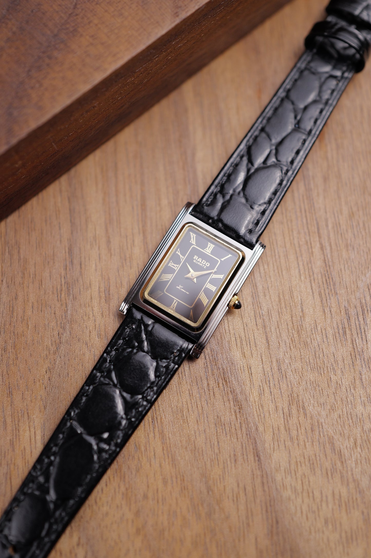 Rado Lourve Tank With gold Roman Numerals 18k plated bezel Quartz