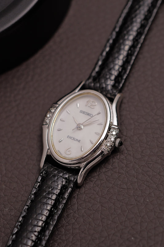 Seiko Exceline Art Deco Diamond Case with Mother of Pearl Dial