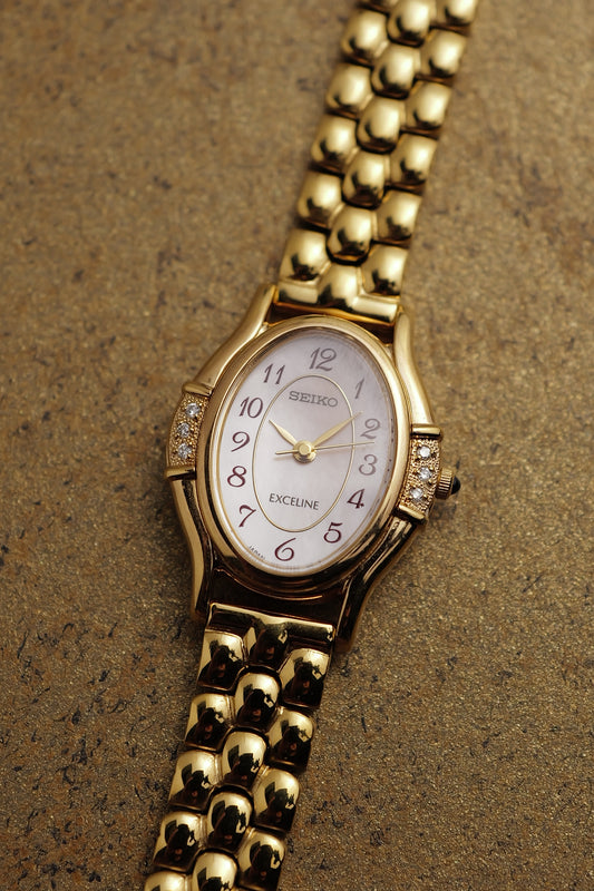 Seiko Exceline MOP Art Deco Diamond on Custom bracelet Circa.1996