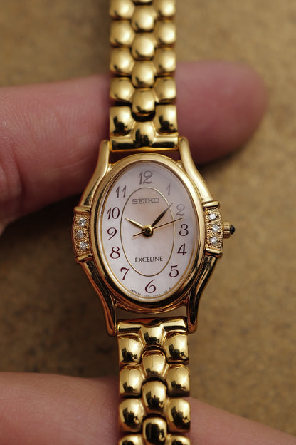 Seiko Exceline MOP Art Deco Diamond on Custom bracelet Circa.1996