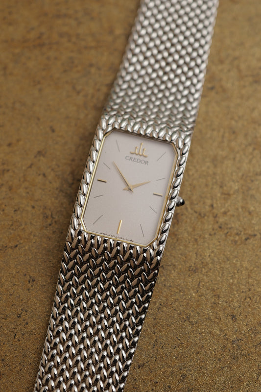 Men's Seiko Credor Rectangular Bracelet Circa. 1996 full NOS set