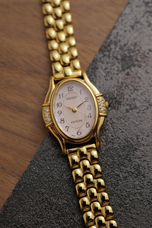 Seiko Exceline MOP Art Deco Diamond on Custom bracelet Circa.1996