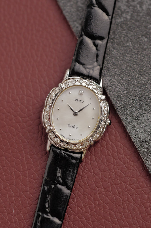 Seiko "Mother of pearl Floral" Diamonds Rare steel variation Circa. 1990