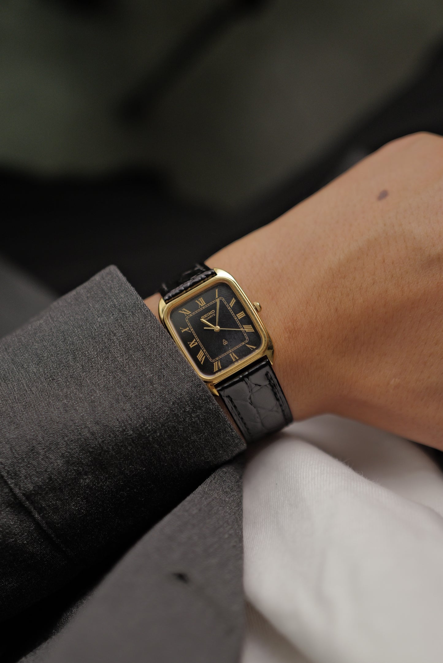 Seiko Quartz Black Classic Tank in Roman Numeral Circa. 1983