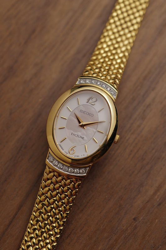 Seiko Exceline Mother of Pearl Oval w/ Diamonds Circa.1991