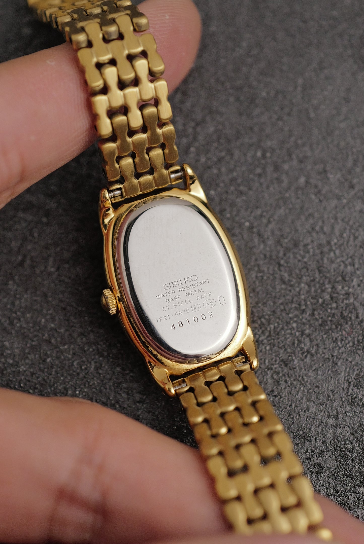 Seiko Ladies "Baignoire" Gold On custom bracelet Circa. 1995