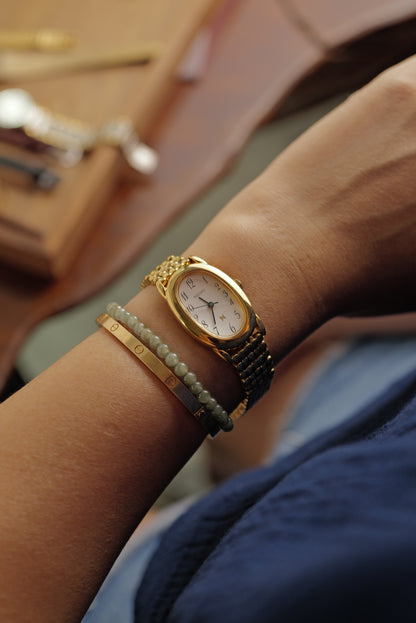 Seiko Ladies "Baignoire" Gold On custom bracelet Circa. 1995