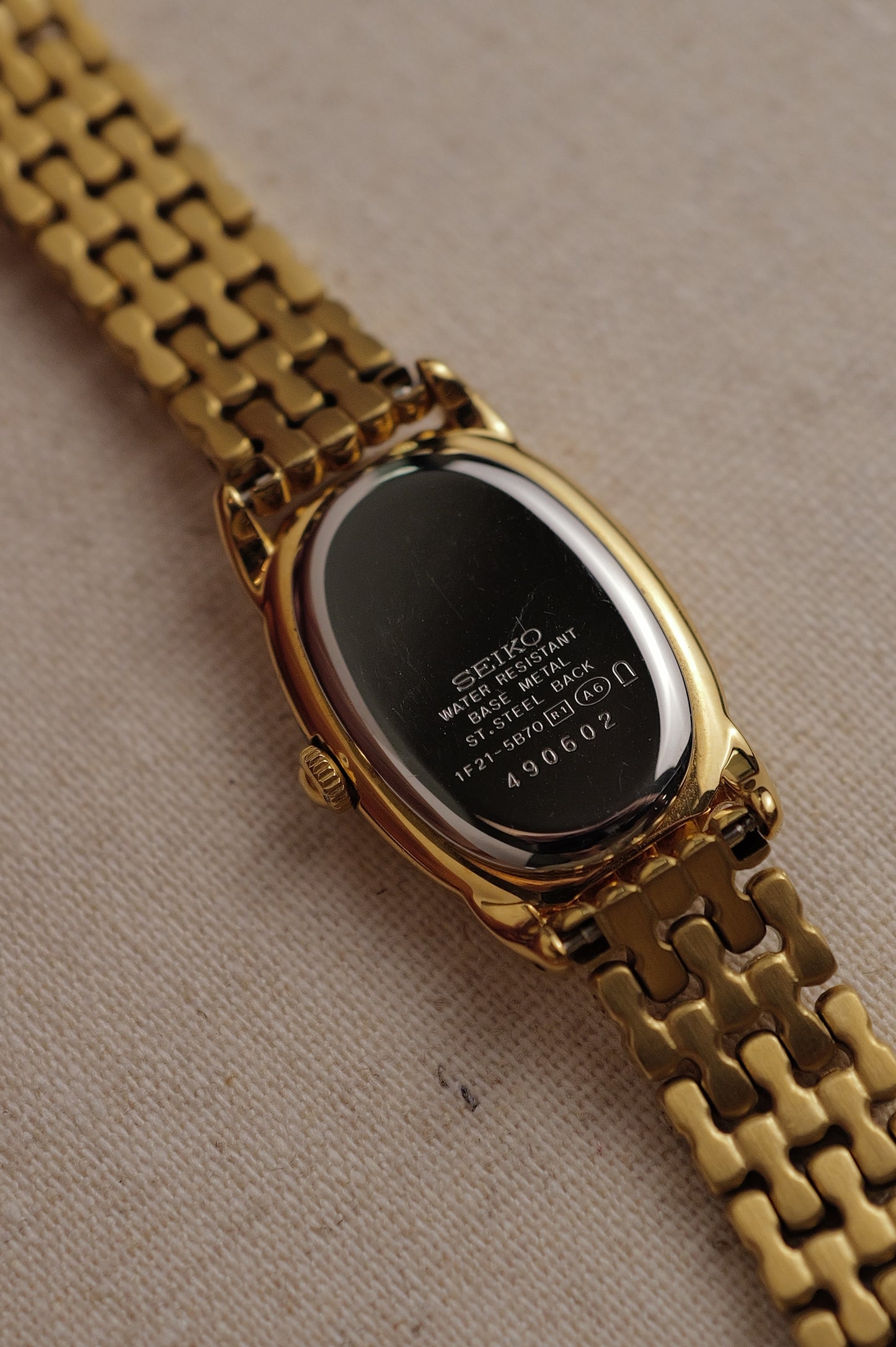 Seiko Ladies "Baignoire" Gold On custom bracelet Circa. 1995