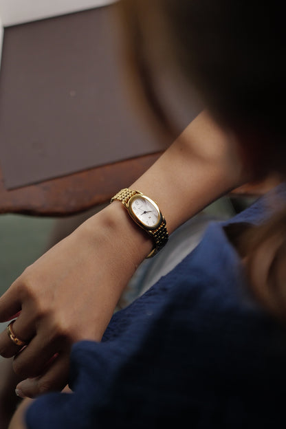 Seiko Ladies "Baignoire" Gold On custom bracelet Circa. 1995