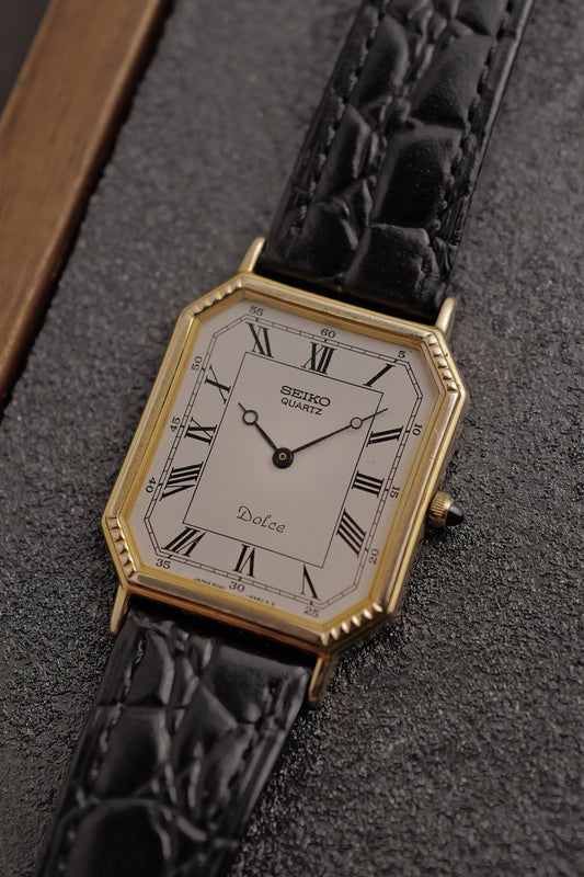 Seiko Dolce “Art deco tank” 10k solid case circa. 1991