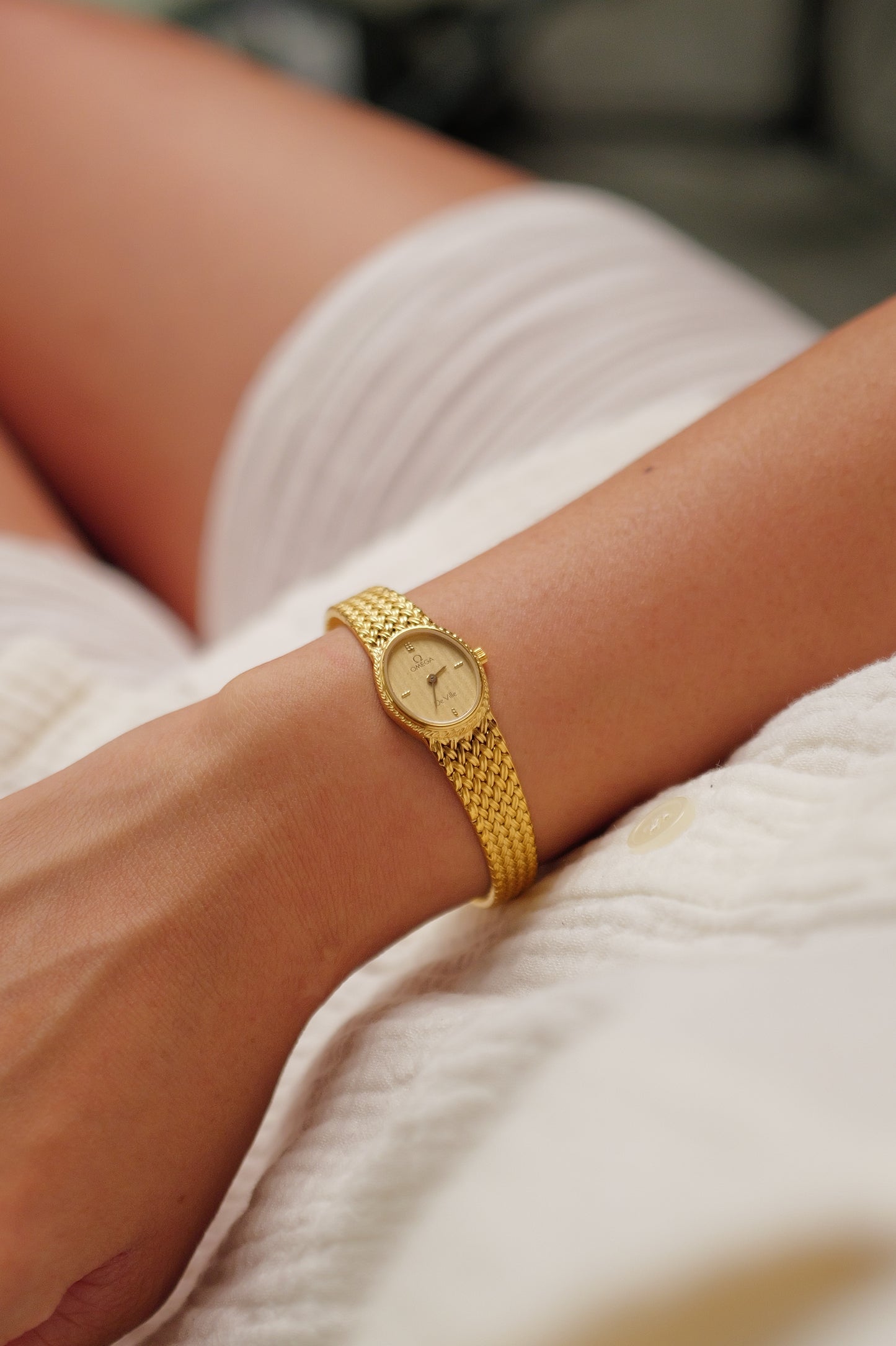 Omega de-ville "mini oval" Linen dial Integrated bracelet