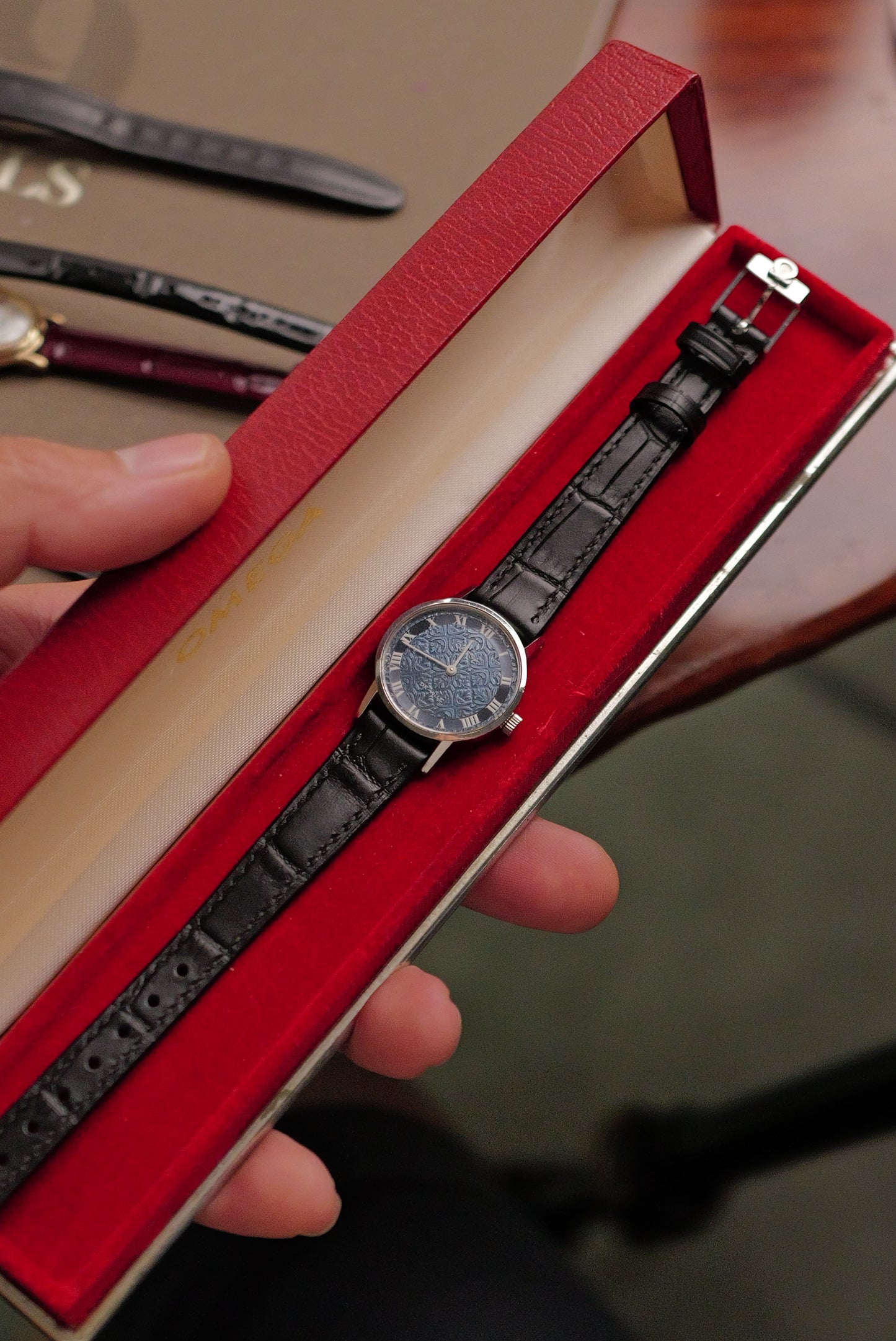 Omege De-ville "Floral Blue steel" Circa. 1970s w/ original box