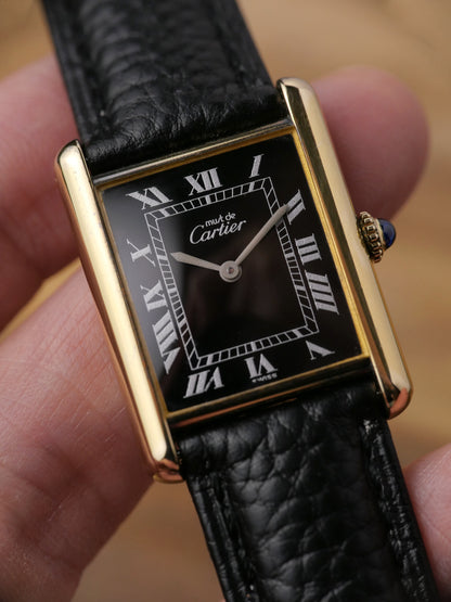 Cartier Tank Vermeil “Must de Cartier” Manual-Winding Black LM (circa 1980s)