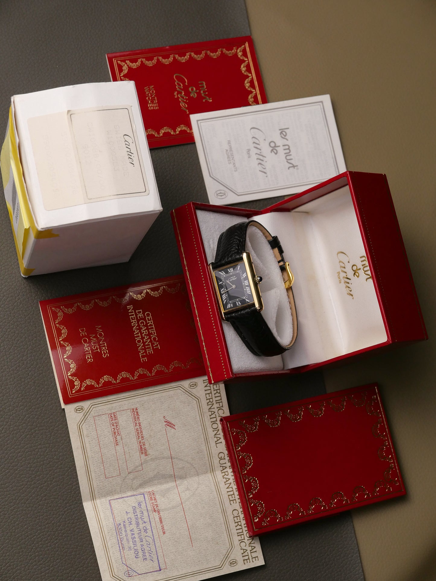 Cartier Tank Vermeil “Must de Cartier” Manual-Winding Black LM (circa 1980s)