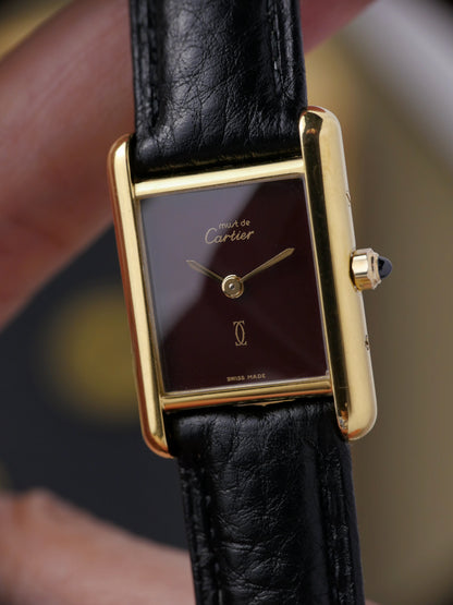 Cartier Must de Cartier Tank Vermeil “Plain Bordeaux” SM (circa 1980s)