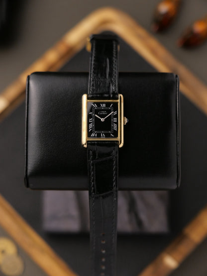 Cartier Tank Vermeil “Must de Cartier” Manual-Winding Black LM (circa 1980s)