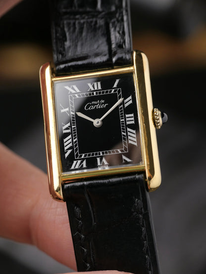 Cartier Tank Vermeil “Must de Cartier” Manual-Winding Black LM (circa 1980s)